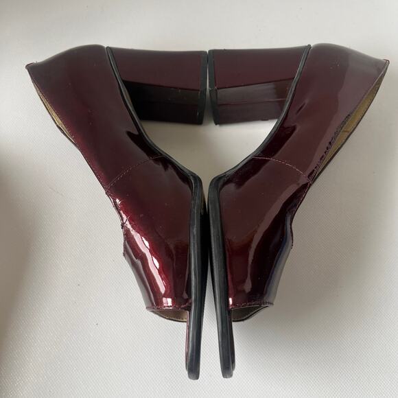 Vtg Precis 90s Patent Peep Toe Womens Shoes Sz 7.5 Chunky Heel Retro Y2K Square - Picture 11 of 15